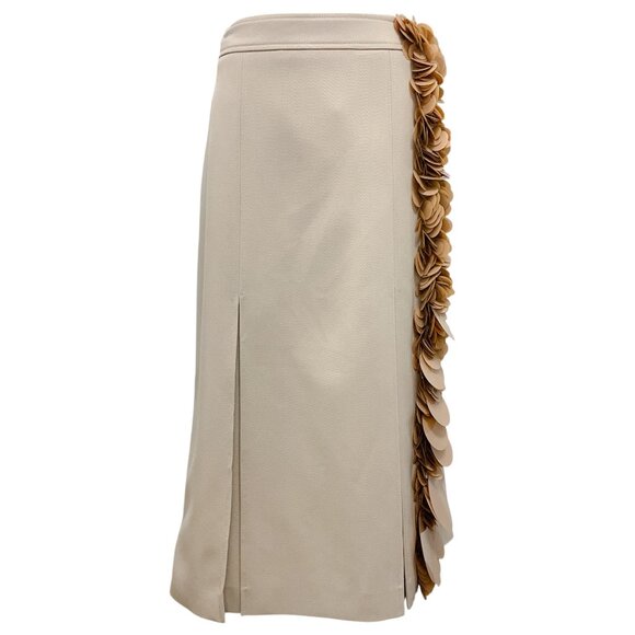 Prada Beige 2019 Paillette Sequin Embellished Wool Midi Skirt - Picture 1 of 6